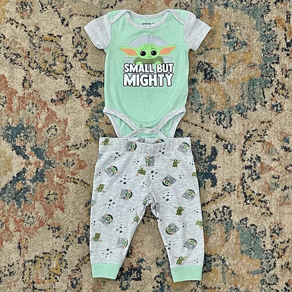 Star Wars Baby Yoda Small But Mighty 2-Piece Bodysuit and Pants Set 6-9 Months